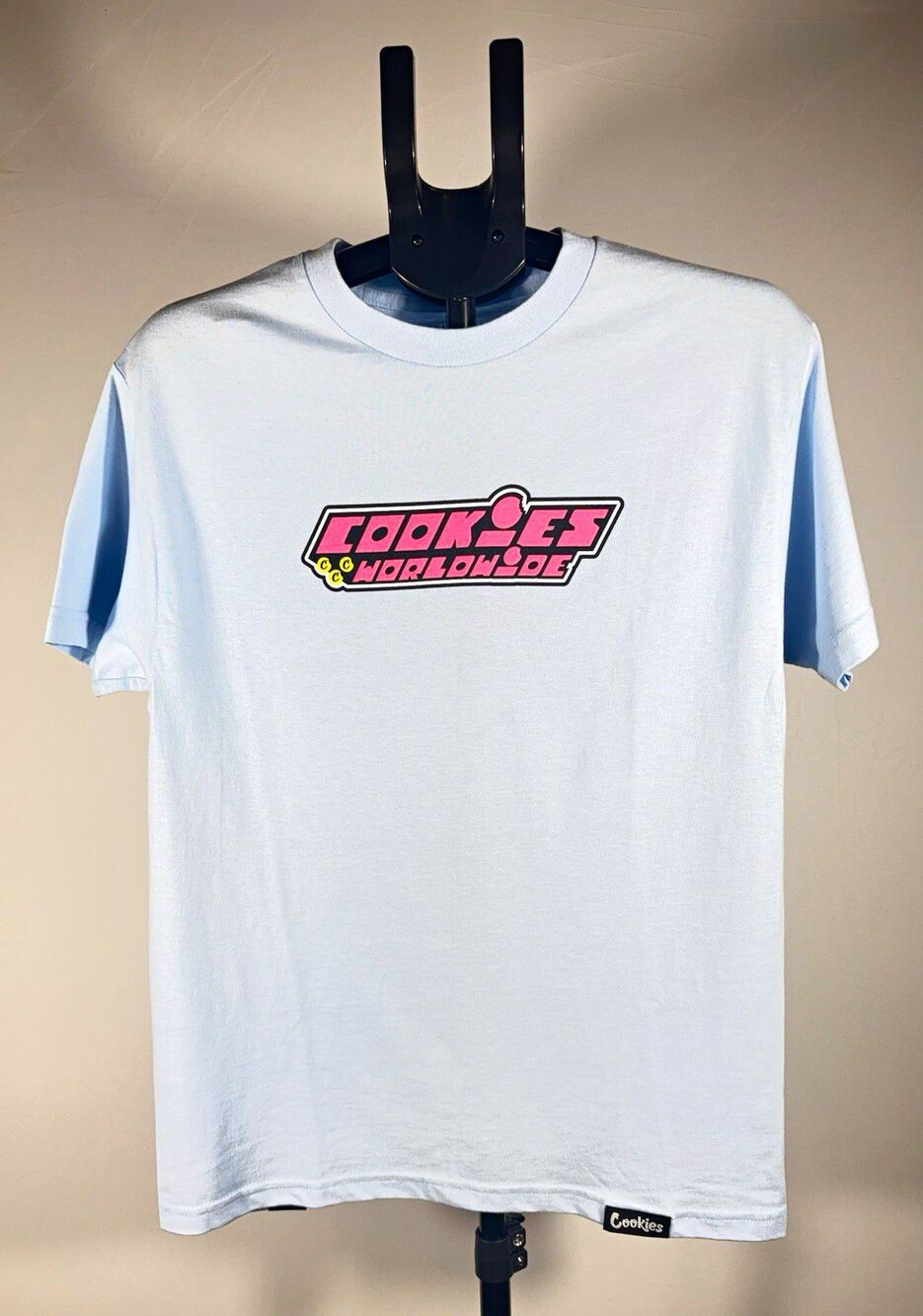 NWOT Cookies Mens M Light Blue Cotton Knit Graphic Logo Print Crew Neck Tee